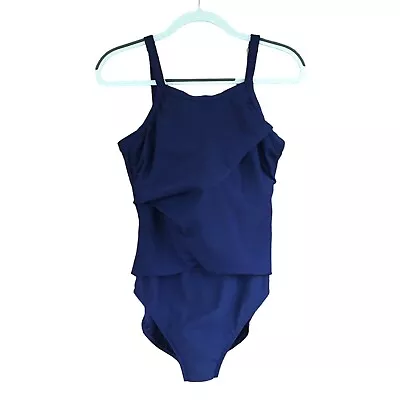 Miraclesuit Women's Size 12 One Piece Slimming Swimsuit Tiered Ruffle Front Blue • $49