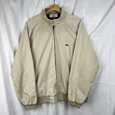 Vintage Lacoste IZOD Jacket Mens Large Beige Bomber Pockets Zip Up Harrington • £44.95