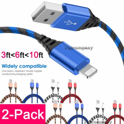$4.99 • Buy 2 Pack 3 6 10FT Long Cable Heavy Duty Charger Charging For Apple IPhone IPad IOS