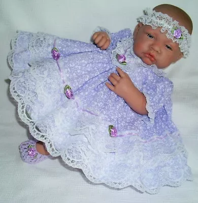 Dolly Togs Frilly Lilac Dress H/band Fit 0-3 Mth Baby + 20-24  Reborn Dolls 2058 • £21.99