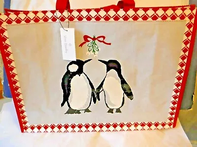 Vera Bradley Market Tote Playful Penguins Gray Red Black Holiday • $4.99