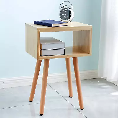 Solid Wood Nightstand Mid-Century Modern Bedside Table Minimalist And Practical  • $48.99