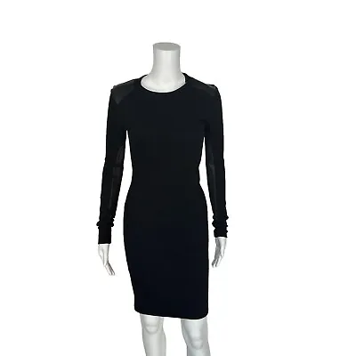 Maggie Ward Black Ribbed Leather Paneling Bodycon Dress Size Medium • $150