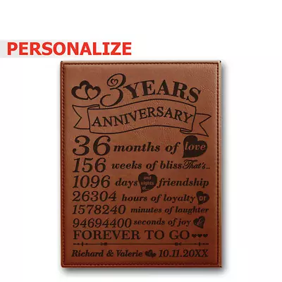 PERSONALIZE-Traditional Leather Gift For 3rd Anniversary-Engraved Leather Plaque • £32.29