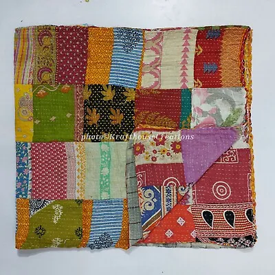 £26.99 • Buy Vintage Kantha Bedspread Indian Handmade Patchwork  Quilt Throw Cotton Blanket
