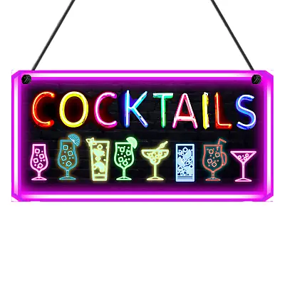 £4.99 • Buy Neon Style Cocktail Drinks Plaque Home Bar Art Pub Sign Man Cave Club Alcohol