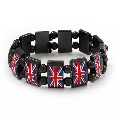 £8.99 • Buy UK British Flag Union Jack Hematite Elasticated Bracelet - Up To 20cm Length