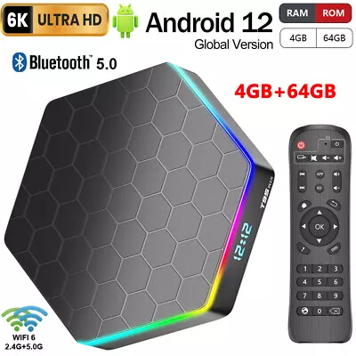 Upgraded 4GB+64GB Smart Android 12.0 TV Box Quad Core 6K HD Stream Player WIFI 6 • $76.99