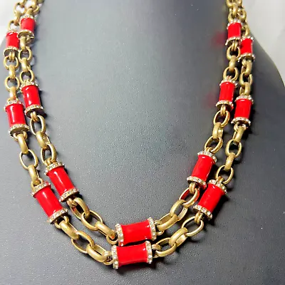 NWT J.Crew Gold Tone Red Bead Crystal Link Chain Necklace • $29.99