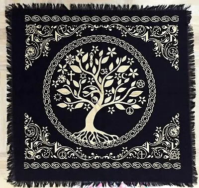 Tree Of Life Altar Cloth Wiccan Witchcraft Black Gold Tarot Table Cloth 45cm • £5.99