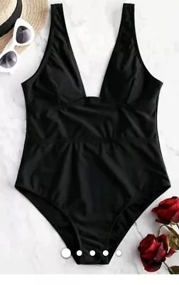 ZAFUL Black Plunge One Piece Bathing Suit – Size 8 Swimsuit Summer Beach#CG • £19.27