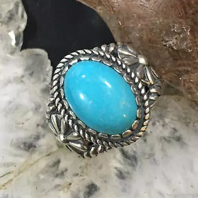 Carolyn Pollack Vintage Sterling Silver Oval Turquoise Decorated Ring For Women • $86.25