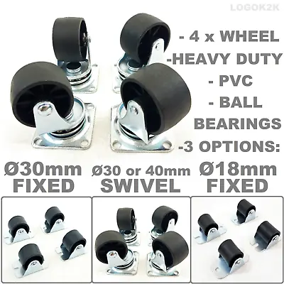 £8.35 • Buy 4 X Heavy Duty Ø 18 30 40 Mm Swivel Or Fixed Castor Wheels Trolley Furniture PVC