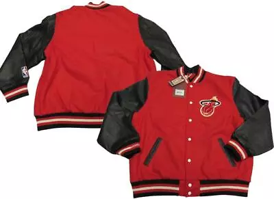 New Miami Heat Mens Sizes Mitchell & Ness Wool/Leather Jacket Coat $575 • $252.89