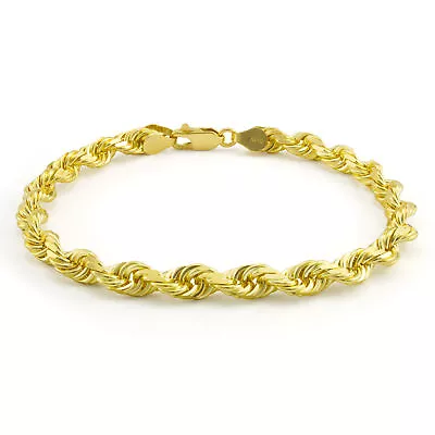 14K Yellow Gold 6mm Rope Diamond Cut Italian Chain Bracelet Mens Thick Wide 8  • $380.98