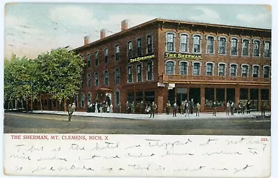 Postcard - Mt. Clemens Michigan People In Front Of The Sherman House Hotel • $2.41