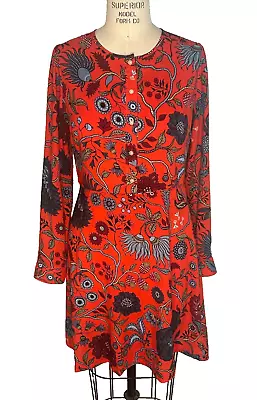 Ann Taylor LOFT RED Long Sleeve Floral Dress - SIZE 6 - Paisley 1960s Mod Shift • $25.99