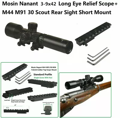 3-9x42 Long Eye Relief With Mosin Nagant M44 M91/30 M38 Top Scope Mount  • $82.99