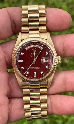 Rolex DayDate Oxblood Stella Diamond Dial Automatic 36mm 18K Gold President 1803 • $59000