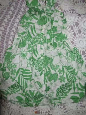 Euc Mulberribush Green Tropical Fern Halter Dress Girls 5 Free Ship USA • $12.99