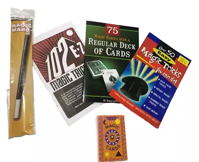 BEGINNER MAGIC SET 3 BOOKLETS Wand Trick Wizard Deck Of Cards Kid Kit Books  • $13.99