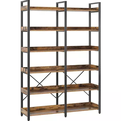 Bookshlef 6 Tier With 4 Hooks 69 Inch Industrial Wooden Bookcase  Brown • $56