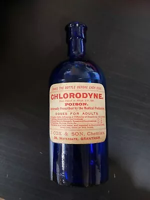 £15 • Buy Antique Cobalt Blue Chemists Bottle With Chlorodyne Label