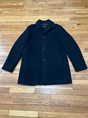 Banana Republic Mens Wool Overcoat Sz Medium Black Button Down Heavy Dress Coat • $47.95