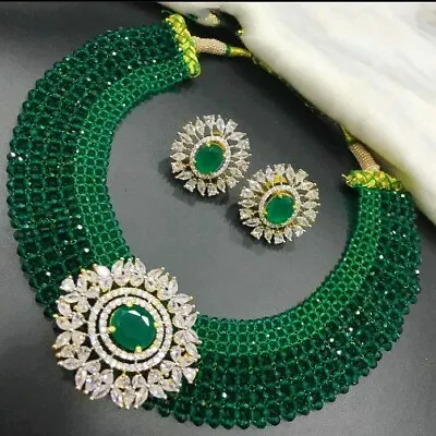 Gold Plated Bollywood Indian Style Choker Necklace Bridal Fashion Jewelry CZ Set • $35.19