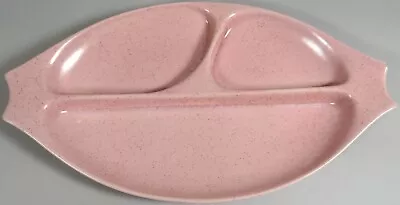 Vintage Divided Plate Pink Speckled Ceramic MCM Atomic Modern Luncheon Signed • $10.99