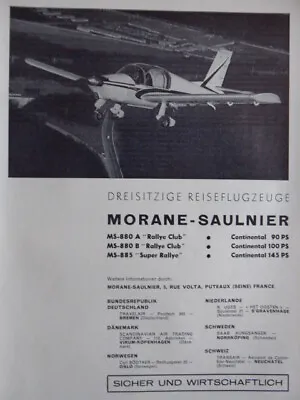 7/1961 Pub Morane Saulnier Ms 880 Rally Ms 885 Super Rally Aircraft German Ad • $10.63