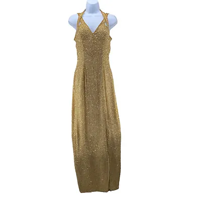 Mike Benet Vintage 1970s Size 8 Gold Silk Beads Sequins Bespoke Maxi Sheath Tags • $299.99