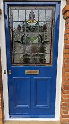 Period Victorian-edwardian Front Entrance Door With Coloured Leaded Light Window • £550