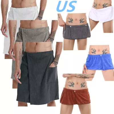 US Mens Bath Skirt Wrap Blanket Elastic Waistband Coral Fleece Bathing Cover Up • $20.48