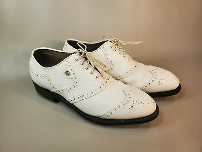 Vintage Footjoy Classics Golf Shoes Men's 8 White Wingtip Leather Metal Spikes • $179.99