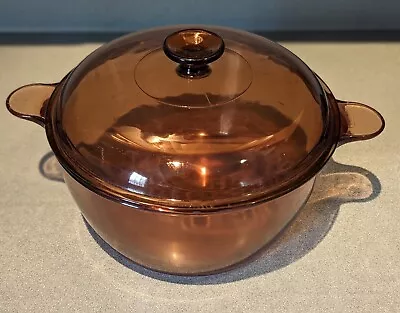 CORNING WARE VISION Pyrex AMBER Cookware 4.5 L / 5 QT DUTCH OVEN POT W LID USA • $45.99