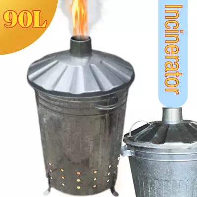 90l Galvanized Incinerator Garden Rubbish Fire Bin Paper Leaf Wood Waste Burner • £17.25