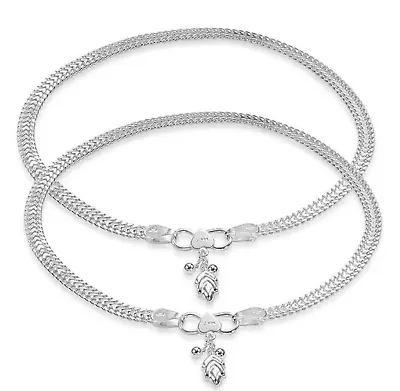 Indian Traditional 925 Sterling Silver Leaf Charm Curb Chain Anklet For Women • $111.14