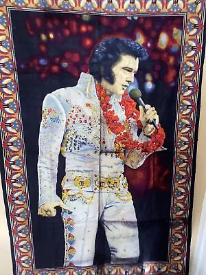 Vintage Velvet Elvis In Hawaiian Concert Outfit Tapestry 56x37 Inch 70s AOP • $26.89