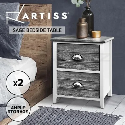 Artiss Bedside Table Drawers Side Table Cabinet Nightstand Grey Vintage Unit X2 • $77.95