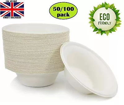 £7.99 • Buy 50/100 X Bowl ECO Friendly  White Disposable Tableware Christmas Party Birthday 