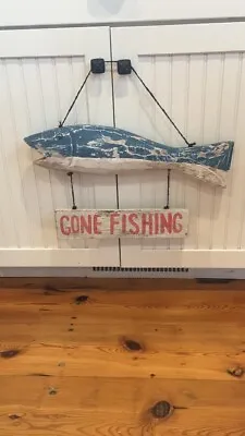 $15 • Buy Vintage Weathered Gone Fishing Cabin Retro Wall Decor Fish Funny Plaque 19  3D