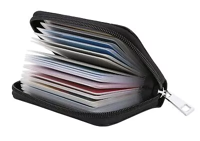 Easyoulife Genuine Leather Credit Card Holder Zipper Wallet With 26 Card Slots • $15.18