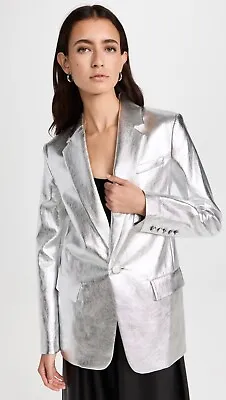 A.L.C ALC Dakota Blazer Womens Jacket Size 8 Metallic Silver Faux Vegan Leather • $107.99