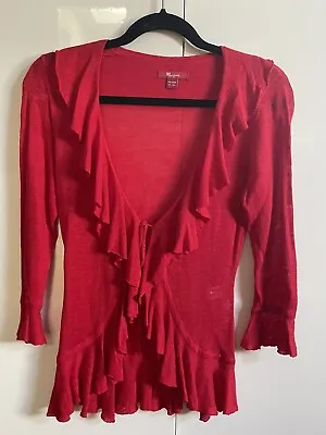 MONSOON Red Linen Blend Edge To Edge Ruffle Cardigan Size 8. Worn Once • £25