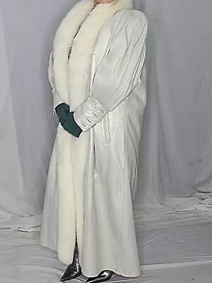 Womens Leather Coat Fur White S-M-L SOFT Lambskin Vintage 80s Rare Dero Rocco • $600