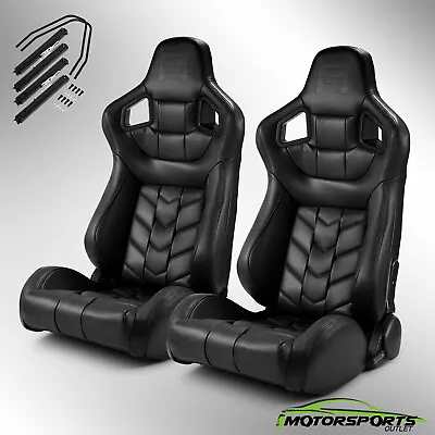 Unverisal Black Pure Series Reclinable PVC Racing Seats W/Slider Left/Right • $339.98