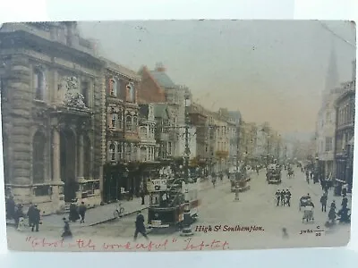 Trams In High St At Southampton Hampshire UK Antique Vintage Postcard 1903 • £5.75
