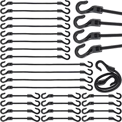 24 Pieces Mini Bungee Cords With Hooks Small Bungee Cords Black Bungie Straps El • $20.11