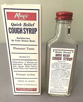 Vintage 1940's 1950's Magic Brand Quick Relief Cough Syrup EMPTY Bottle Box NOS  • $16